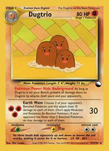 Dugtrio LV. 40 (★) - 27/134 - Source: Easily Understand How to Play Pokémon Cards: Latest Edition Book